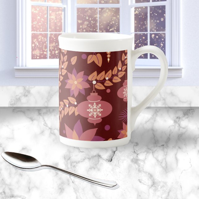 Mug d'ornement de Noël rose et rouge (Créateur téléchargé)