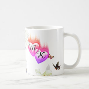 Mug Double Coeurs flamboyants Monogrammes avec Fleurs