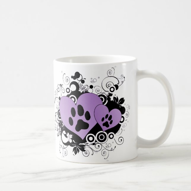 Mug Doubles coeurs de Valentine de patte - pourpre (Droite)