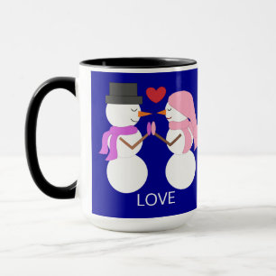 Mug Douces personnes de neige amoureuses : Bleu foncé