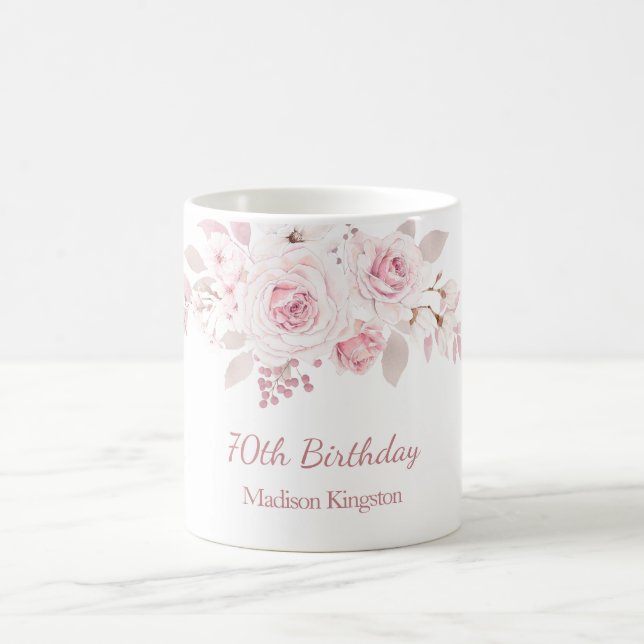 Mug Doux Blush rose Floral 70e anniversaire de fête ca (Centre)