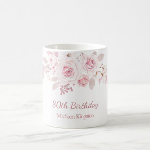 Mug Doux Blush rose floral 80e anniversaire de fête ca