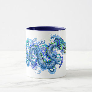 Mug Dragon bleu avec l'éclaboussure de l'eau