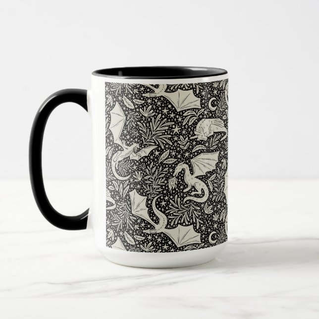 Mug Dragons lunaires dans la nuit - crème sur noir (Gauche)