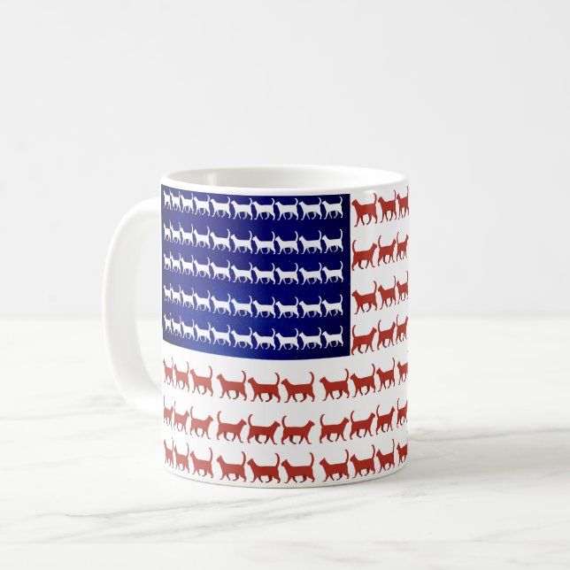 Mug Drapeau 4 juillet chat rouge blanc et bleu (Devant gauche)