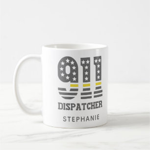 Mug Drapeau 911 personnalisé Dispatcher USA Ligne jaun
