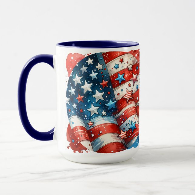 Mug Drapeau américain Abstrait rouge, blanc et bleu (Gauche)