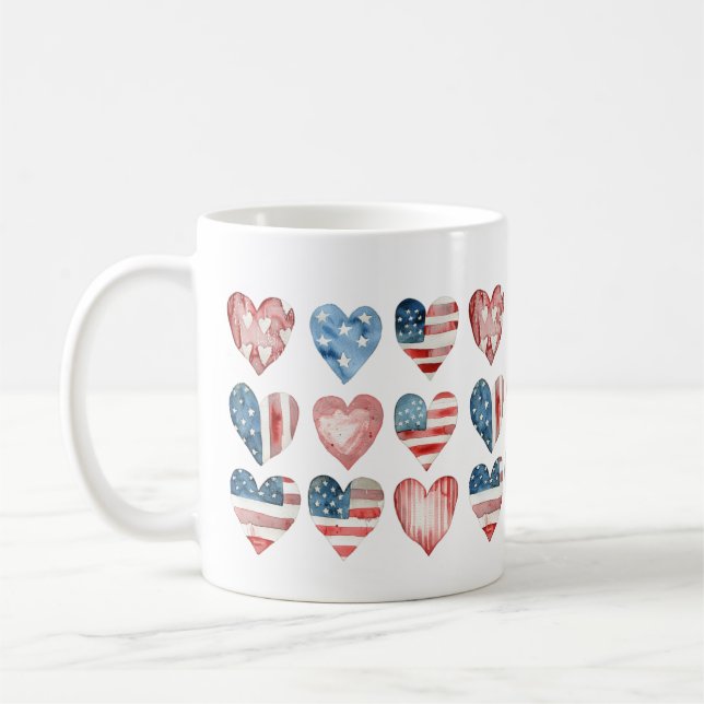 Mug Drapeau américain dans les coeurs (Gauche)