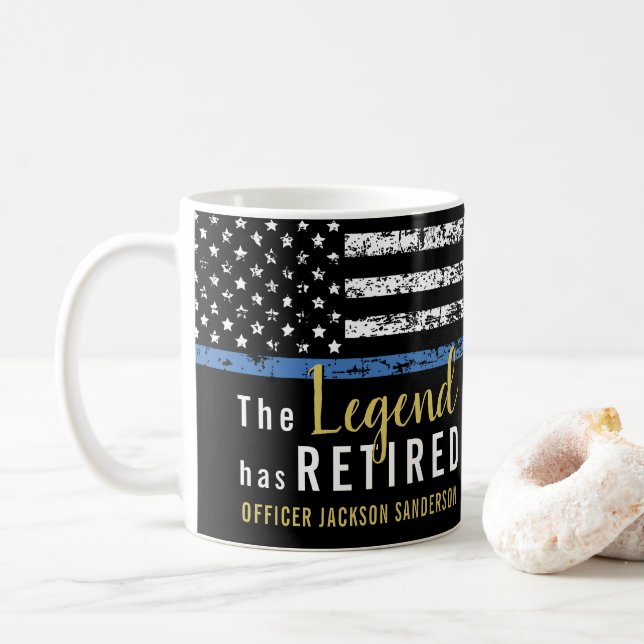 Mug Drapeau américain de la Ligne Bleue Mince (Avec donut)
