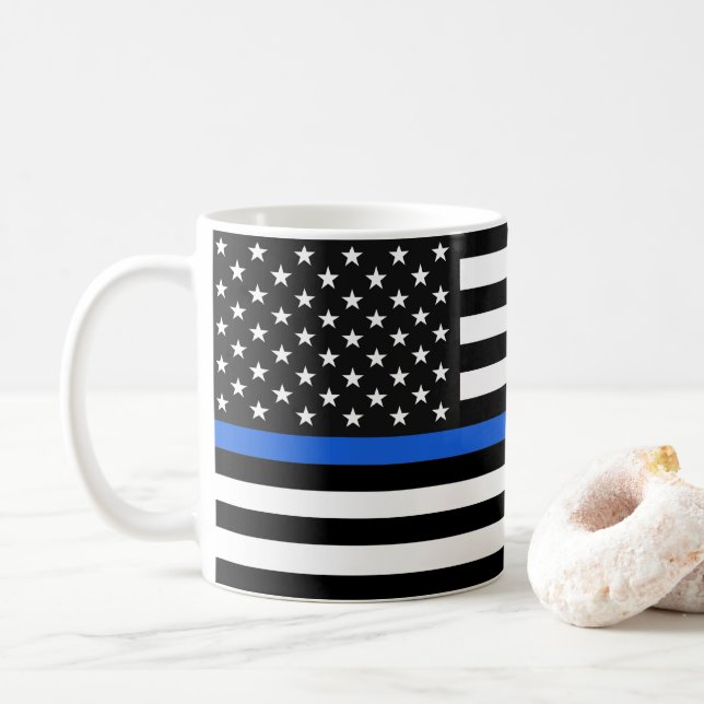 Mug Drapeau américain de la ligne bleue mince (Avec donut)