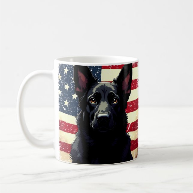 Mug Drapeau américain Patriotique Black German Shepher (Gauche)