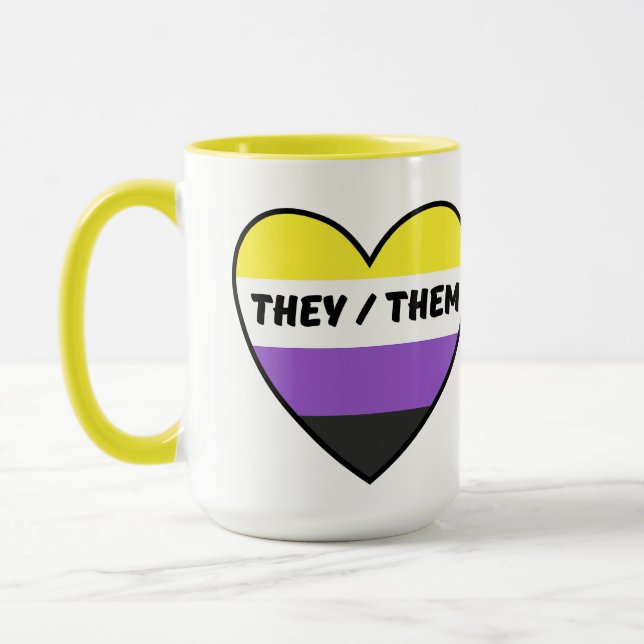 Mug Drapeau Coeur Non Binaire Avec Ils/Eux Pronouns (Gauche)