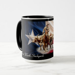 Mug Drapeau du Texas de Fort Worth Stock Yards sur fon