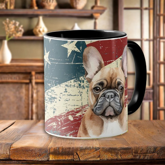 Mug Drapeau Grunge USA Chien de taureau français (Créateur téléchargé)