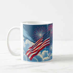 Mug Drapeau patriotique américain avec feux d'artifice