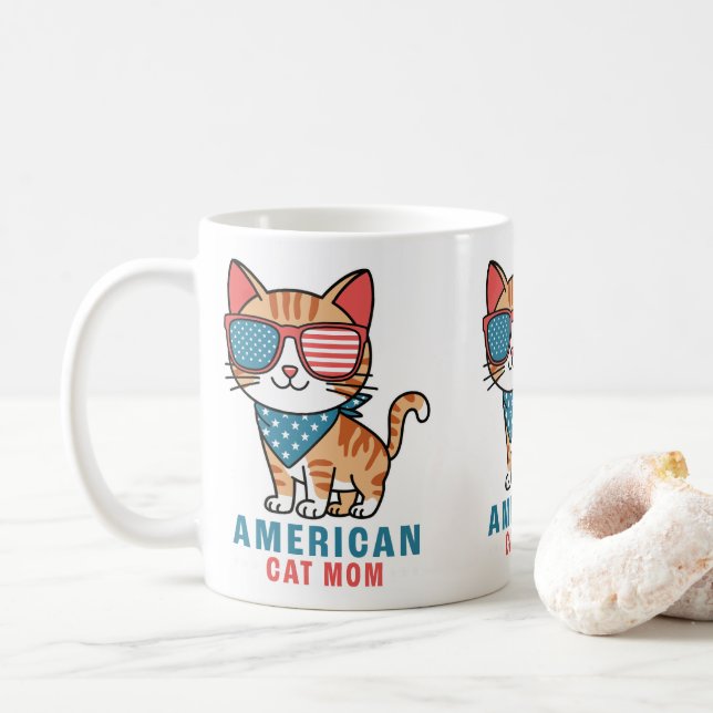 Mug Drapeau Patriotique USA 4 juillet American Cat Mom (Avec donut)