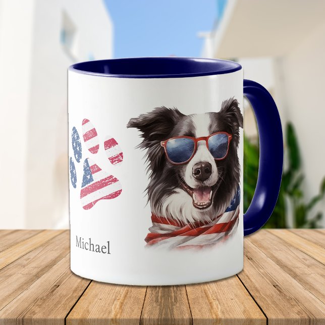 Mug Drapeau Patriotique USA Frontière Collie Chien (Créateur téléchargé)