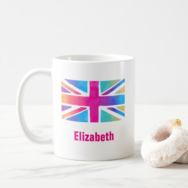 Mug Drapeau Union Jack en aquarelles lumineuses Person (Avec donut)