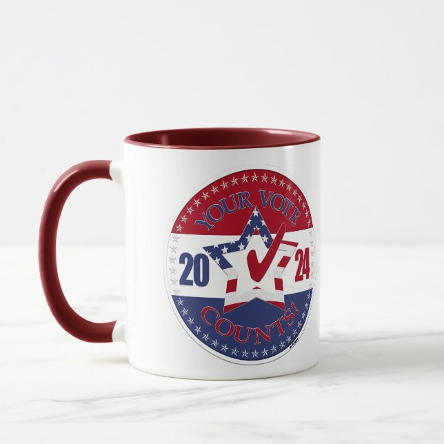 Mug Drapeau USA 2024 Votre Vote Compte Étoile Coche (Gauche)
