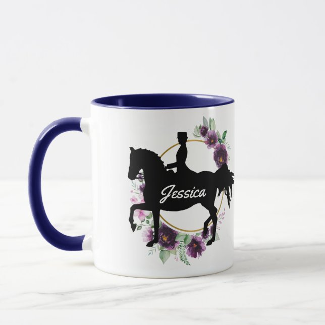Mug Dressage personnalisé Cheval équitation Nom floral (Gauche)