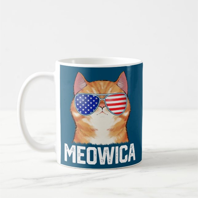 Mug Drôle 4 juillet Meowica Américain Amoureux des cha (Gauche)