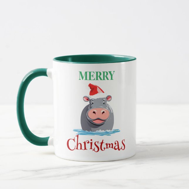 Mug Drôle animaux Safari HIPPO Père Noël Costume de No (Gauche)