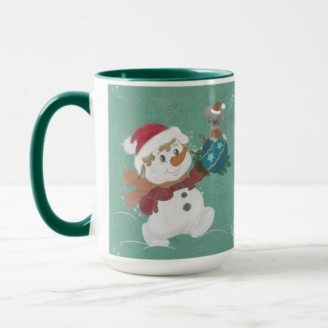 Mug drôle bonhomme de neige avec des lapins mignons Mu (Gauche)