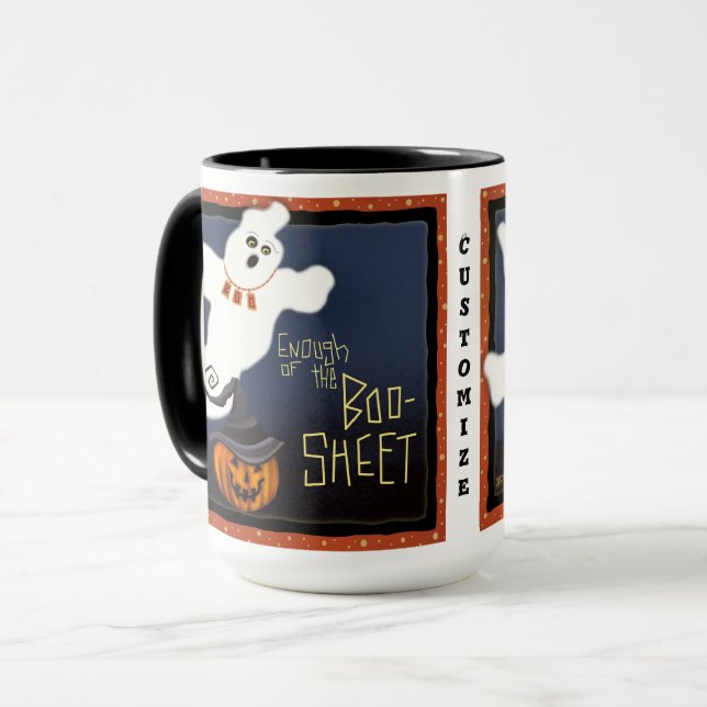 Mug Drôle Boo Sheet mignon Ghost personnalisable (Devant gauche)