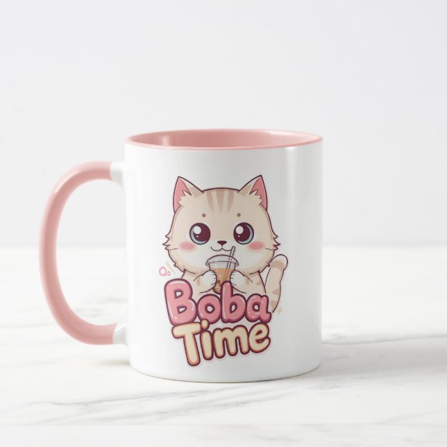 Mug Drôle Bubble Tea Anime Kitten Art (Gauche)