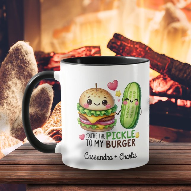 Mug Drôle cadeau Couple "Picker to My Burger" personna (Funny Couple Gift "Pickle to My Burger" Custom Mug)