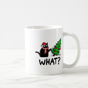 Mug Drôle cadeau de chat noir Poussant l'arbre de Noël