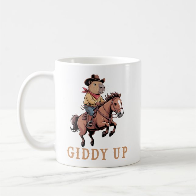 Mug Drôle Capybara Cowboy équitation Cheval Giddy Up (Gauche)