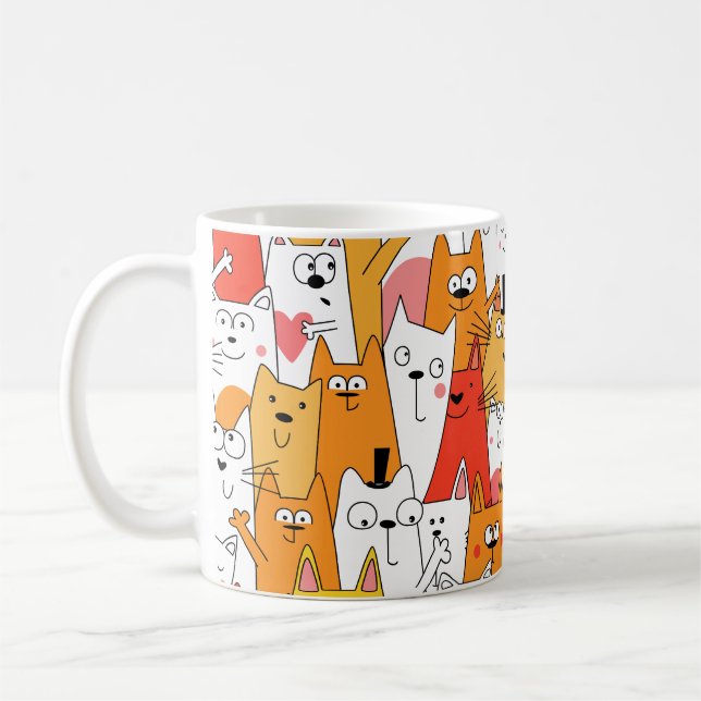 Mug Drôle Cartoon Cats Group Doodle (Gauche)
