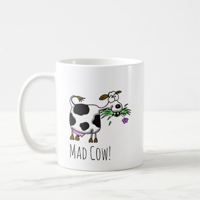 Mug Drôle Cartoon Mad Cow Mug- personnalisez-le ! Café (Gauche)