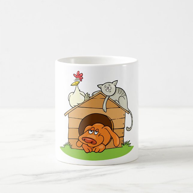 Mug Drôle chat de chien caricaturé et poulet sur la ni (Créateur téléchargé)