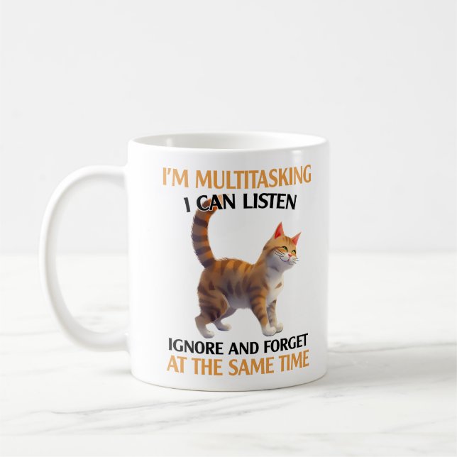 Mug Drôle Chat Multitâche Dire (Gauche)