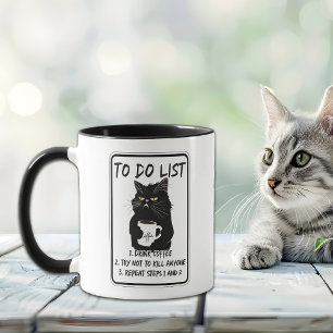 Mug Drôle Chat Noir à faire Liste Monogramme
