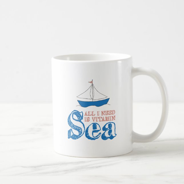 Mug Drôle Citation Nautique Voilier Dessin Vitamin Mer (Droite)