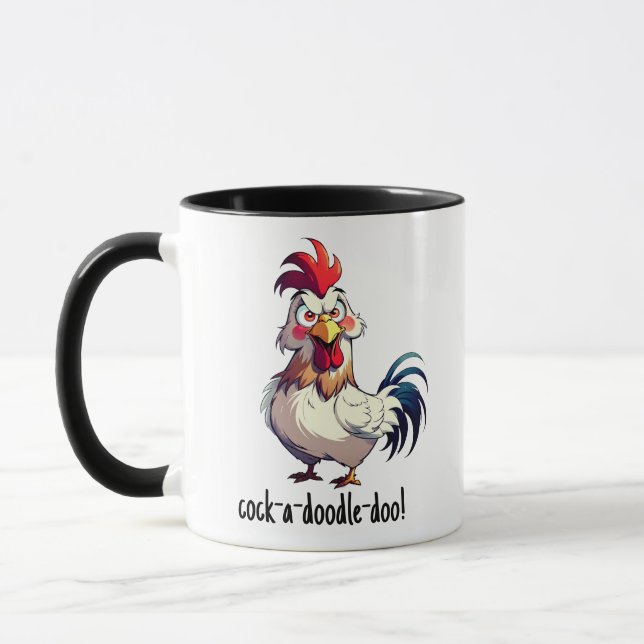 Mug Drôle Cocky Cocky Cock-a-doodle-doo Rooster appel  (Gauche)