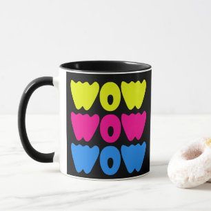 Mug Drôle coloré WOW dire simple rose bleu jaune
