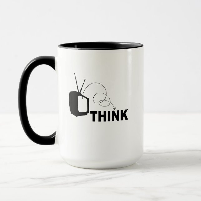 Mug Drôle de pensée en dehors de la boîte idiote télév (Gauche)