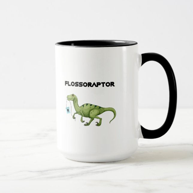Mug Drôle dentaire d'hygiène de Flossoraptor de soie - (Droite)