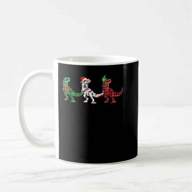 Mug Drôle Dinosaur Xmas Lumières Arbre Rouge Plaid T R (Gauche)