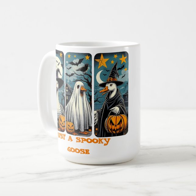 Mug Drôle Éffrayant Oie Halloween sorcière Citrouille  (Devant gauche)