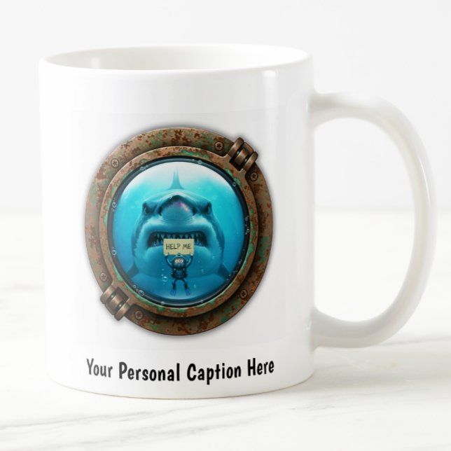 Mug Drôle "Help Me" Plongeur et requin en colère (Créateur téléchargé)