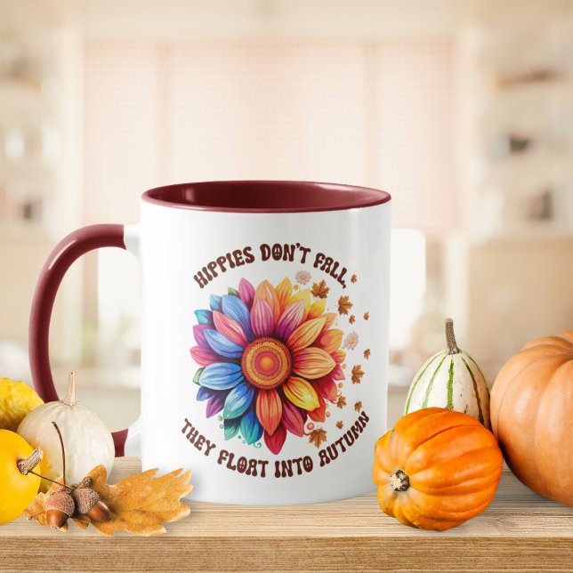 Mug Drôle Hippies Citation tournesol automne (Funny Sunflower Hippies Don't Fall They Float Into Autumn Mug)