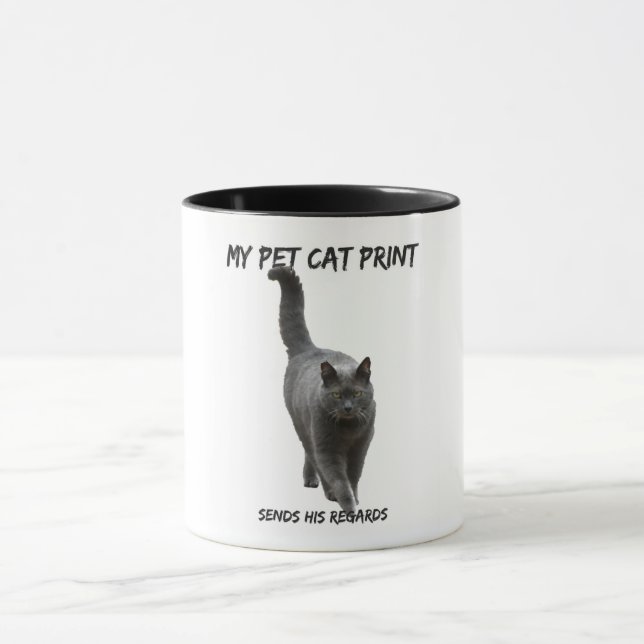 Mug Drôle imprimé chat blanc mon chat envoie ses salut (Centre)