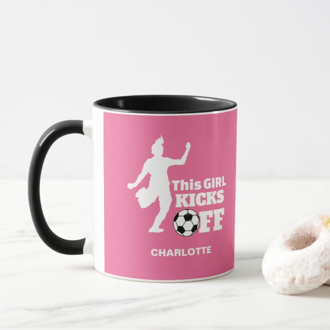 Mug Drôle Joueur de soccer fille personnalisées Graphi (Avec donut)