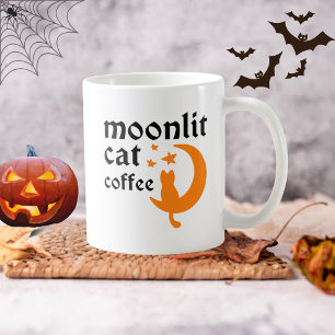 Mug Drôle lune orange Halloween avec chat