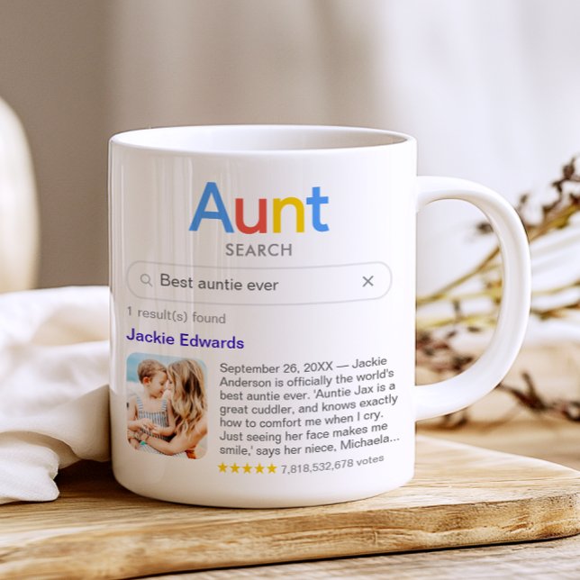Mug Drôle Meilleure Tante Jamais Résultat De Recherche (Customize the mug with your own search term, your aunt's name, a photo and your personal message)